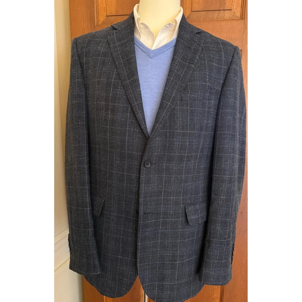Jos. A. Bank Tailored Fit Sport Coat Mens 42L Blue Wool Silk Linen Blazer Jacket - Picture 4 of 16